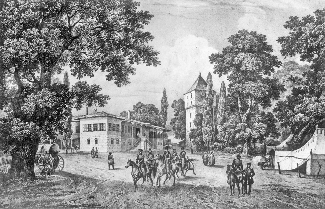 Adalet Kasrı ile (sağda) Bostancıbaşı Kasrı’nı birlikte gösteren eski bir gravür