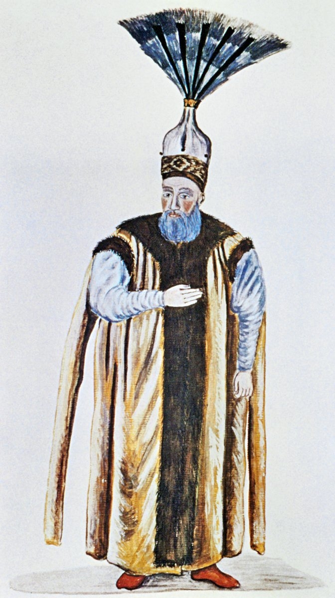 Doğancıbaşını resmî kıyafetiyle gösteren bir resim (Turkische Gevänder und Osmanische Gesellschaft, İstanbul 1966, lv. 39)