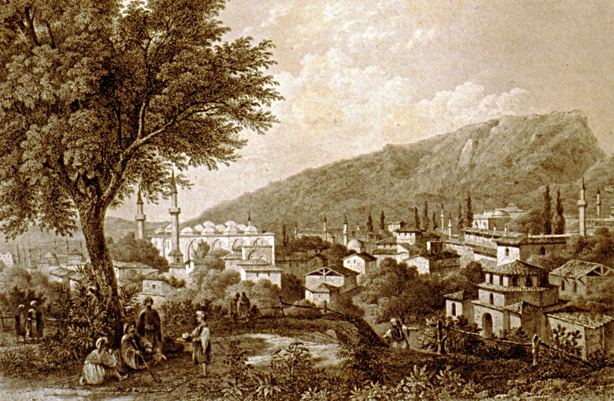 XIX. yüzyıl ortalarında Bursa’da Ulucami civarını gösteren gravür (Ch. Texier, L’Asia Mineure, Paris 1862, lv. 16)