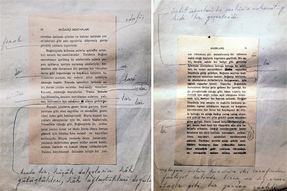 Abdülhak Şinasi Hisar’ın Boğaziçi Mehtapları’nın ilk baskısı üzerinde ikinci baskı için yaptığı ilâve ve rötuşlar (Ömer Faruk Akün arşivi)