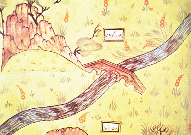 Çoban Köprüsü’nün XVI. yüzyılda yapılmış bir minyatürü (Matrakçı Nasuh, Beyân-ı Menâzil-i Sefer-i Irâkeyn, İÜ Ktp., TY, nr. 5964, vr. 24a)