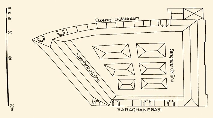 İstanbul Saraçhanebaşı’ndaki saraç dükkânlarını gösteren plan (E. Hakkı Ayverdi’den)