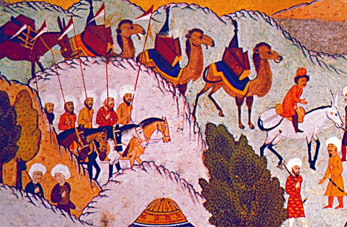 Bir deve kervanını gösteren minyatür (Nusretnâme, TSMK, Hazine, nr. 1365)