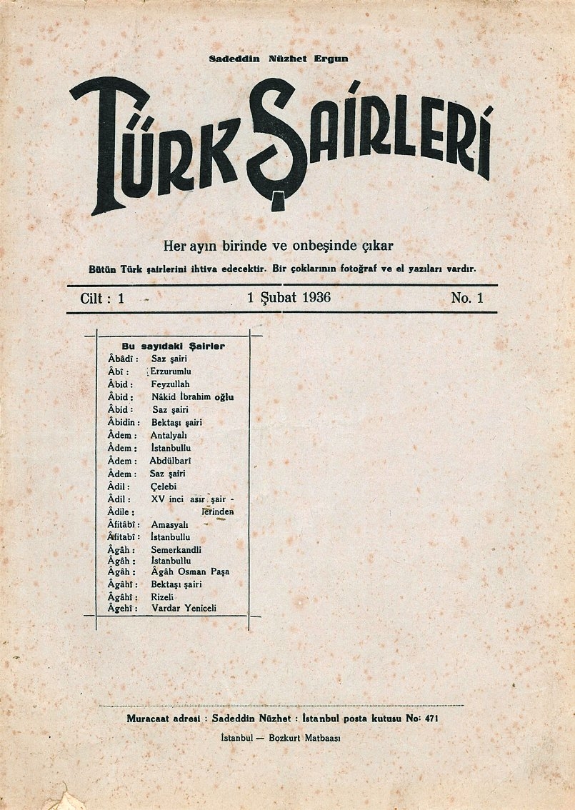 Türk Şairleri birinci fasikülünün kapağı