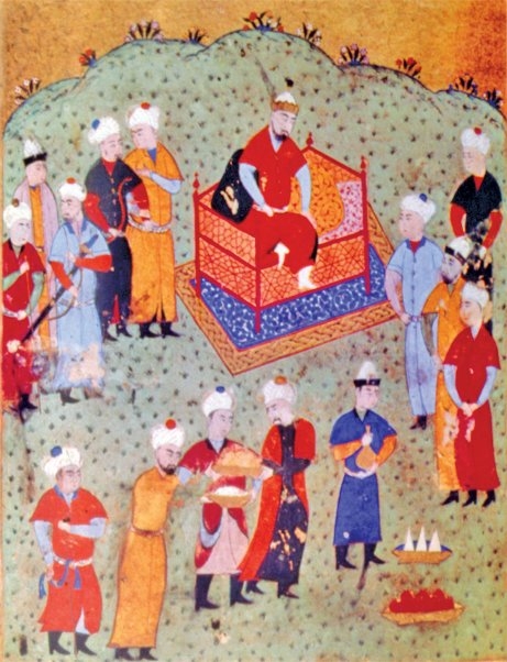 Gāzân Mahmud Han’ın cülûsunu tasvir eden minyatür (Oriental Miniatures, Taşkent 1980, rs. 26)