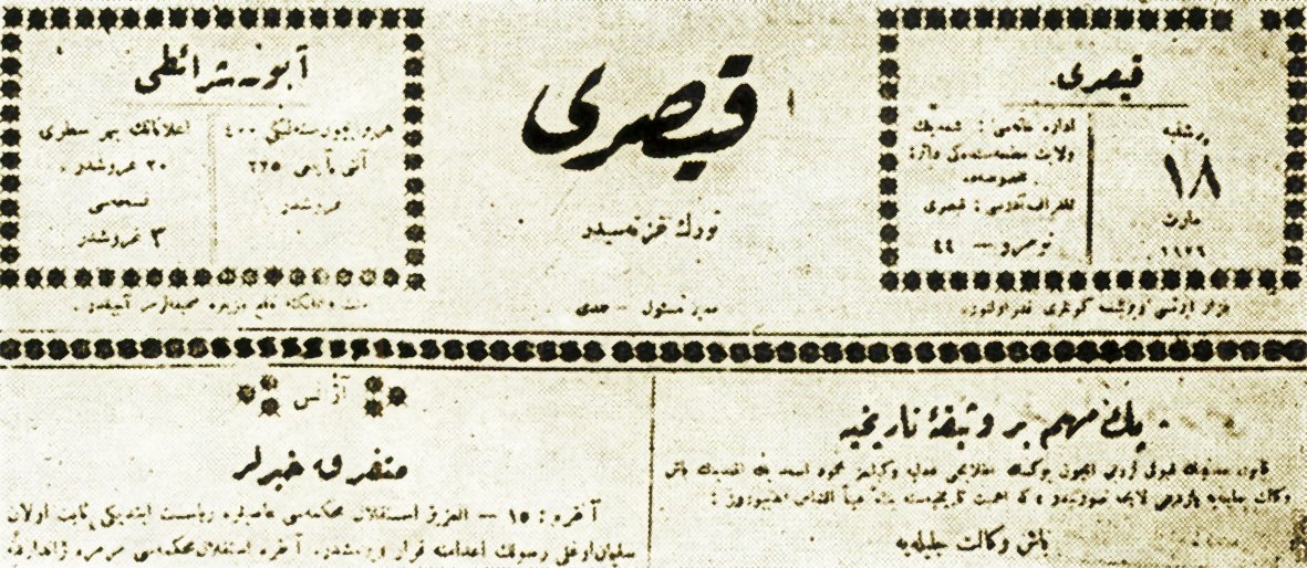 Haftalık Kayseri gazetesinin başlığı