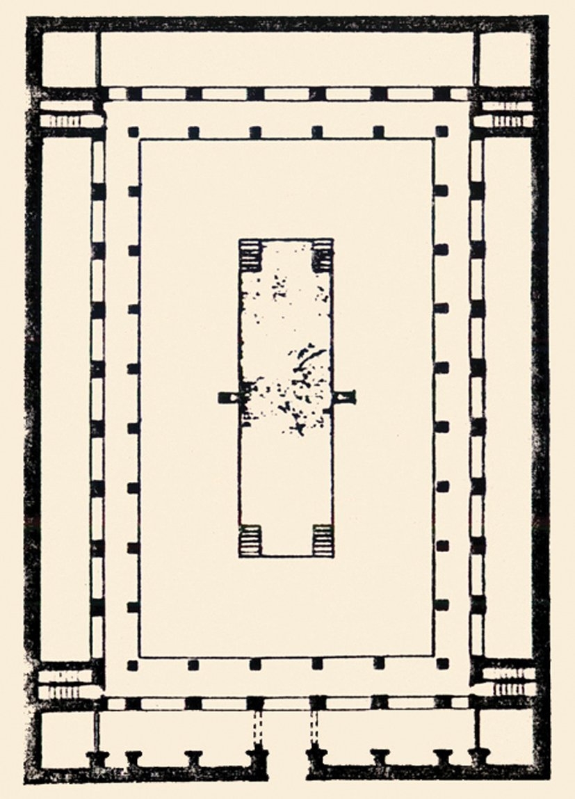 Nasrî Sultanı V. Muhammed’in Gırnata’da inşa ettirdiği bîmâristanın planı (Gaihabaud’dan)