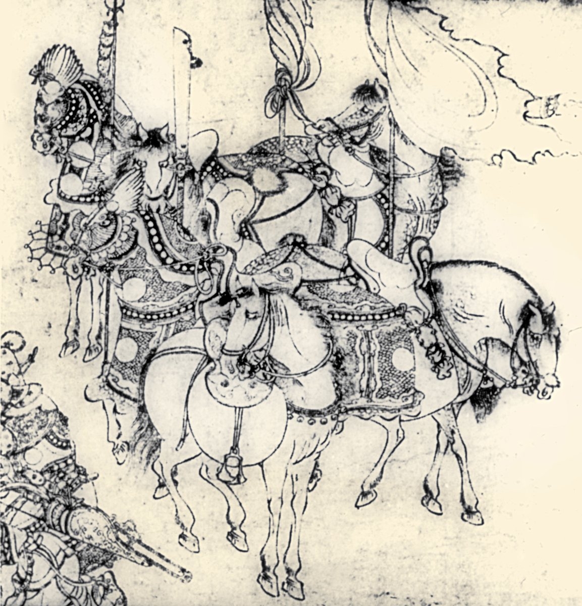 XI. yüzyıla ait bir Çin resim rulosundaki at tasvirleri (Tayvan Müzesi)