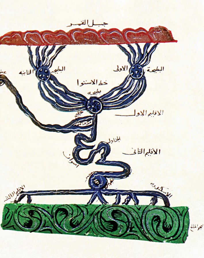 İbn Havkal’in Ṣûretü’l-arż adlı eserinde Nil nehrinin mecrasını gösteren şekil (Süleymaniye Ktp., Ayasofya, nr. 2934, vr. 25b)