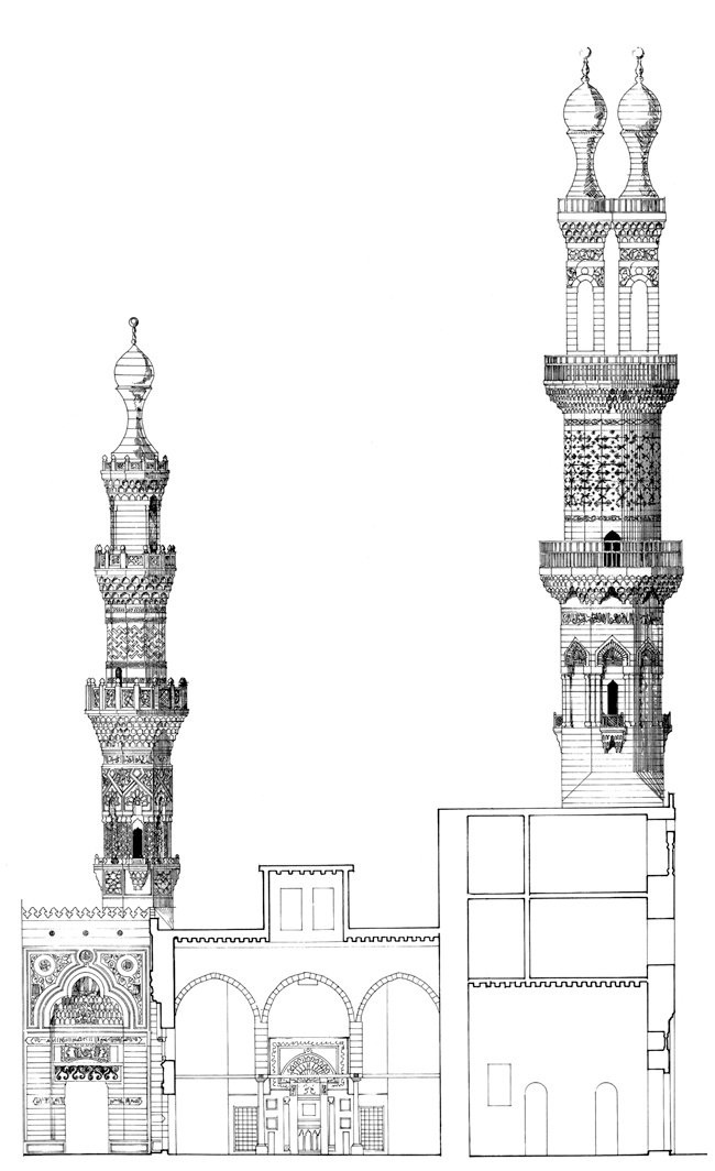Ezher Camii’nin Sultan Kayıtbay ve Gavri minarelerinin çizimi