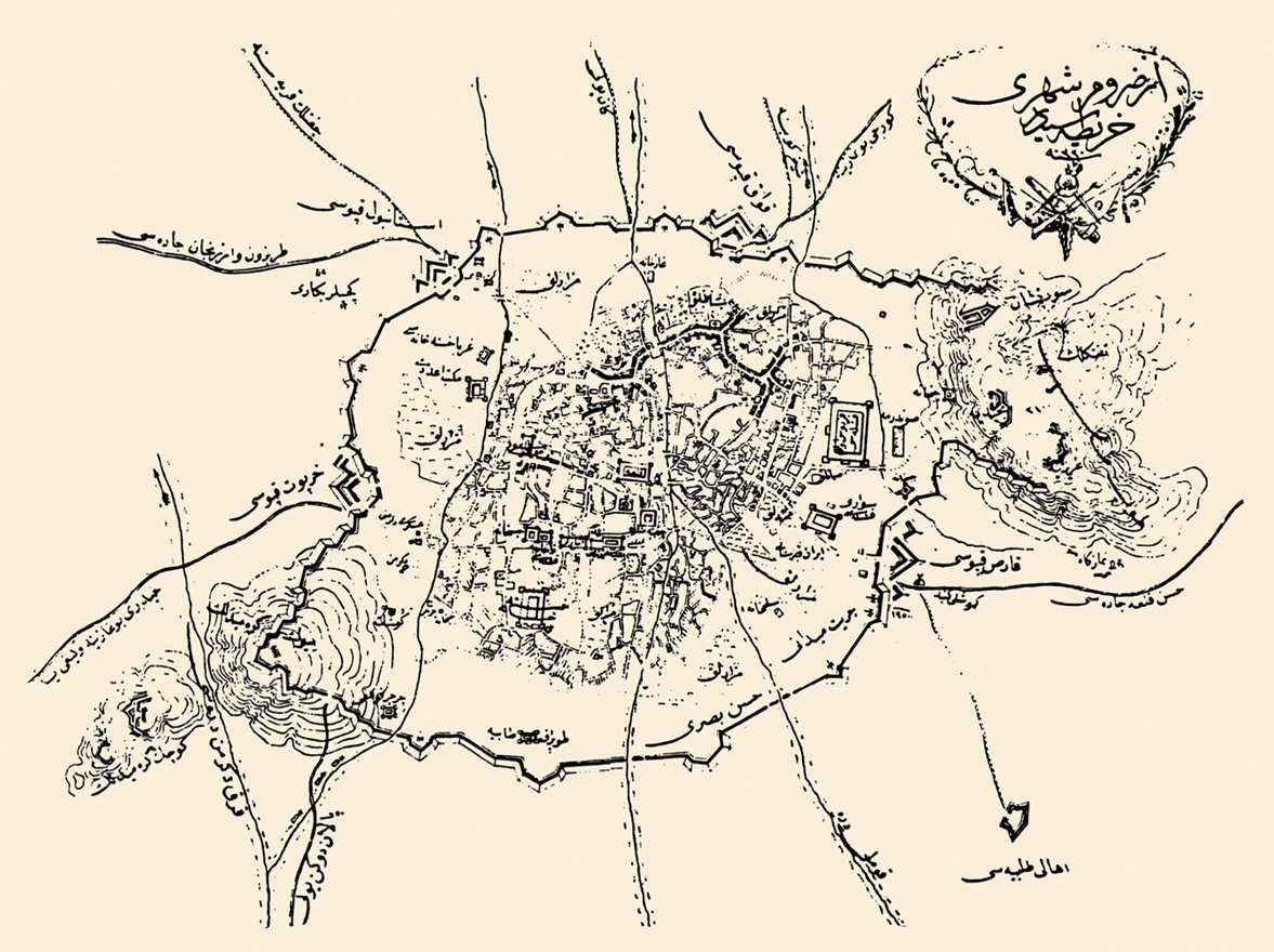 Erzurum’un 1320 r. (1904) tarihinde Erkânıharp Kaymakamı Kafkasyalı Fuad Bey tarafından çizilen haritası (Harp Akademileri Matbaası, Şubat 1982)
