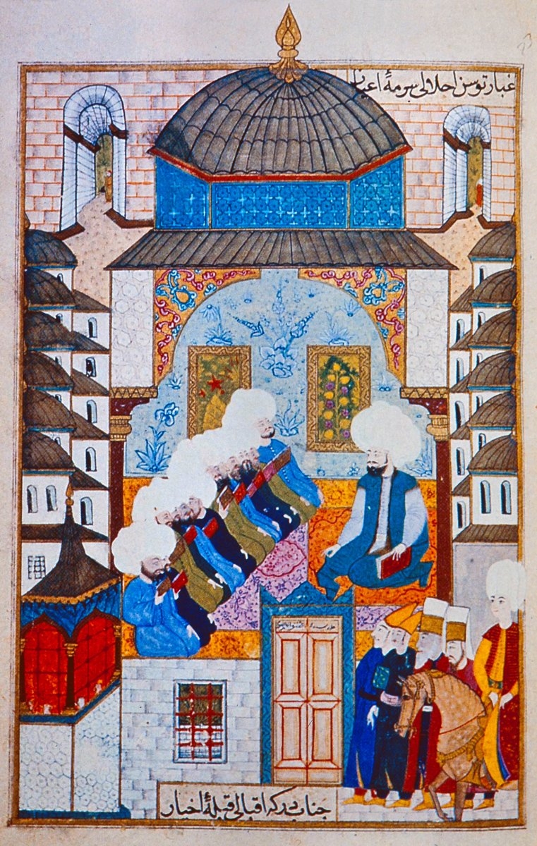 Gazanfer Ağa Medresesi’ndeki bir dersintasvir edildiği minyatür(Dîvân-ı Nâdirî, TSMK, Hazine, nr. 886, vr. 22a)