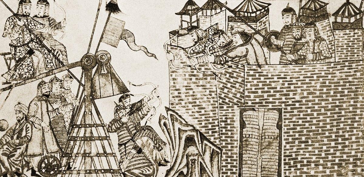 Moğol savaşçılarının kullandıkları bir mancınığı gösteren minyatür (David Talbot Rise, Islamic Art, London 1986, s. 118)