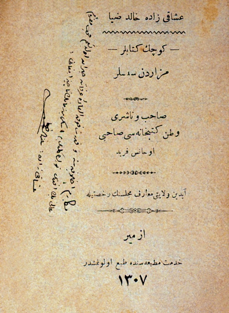 Halit Ziya Uşaklıgil’in Mezardan Sesler kitabının el yazısıyla ithafı