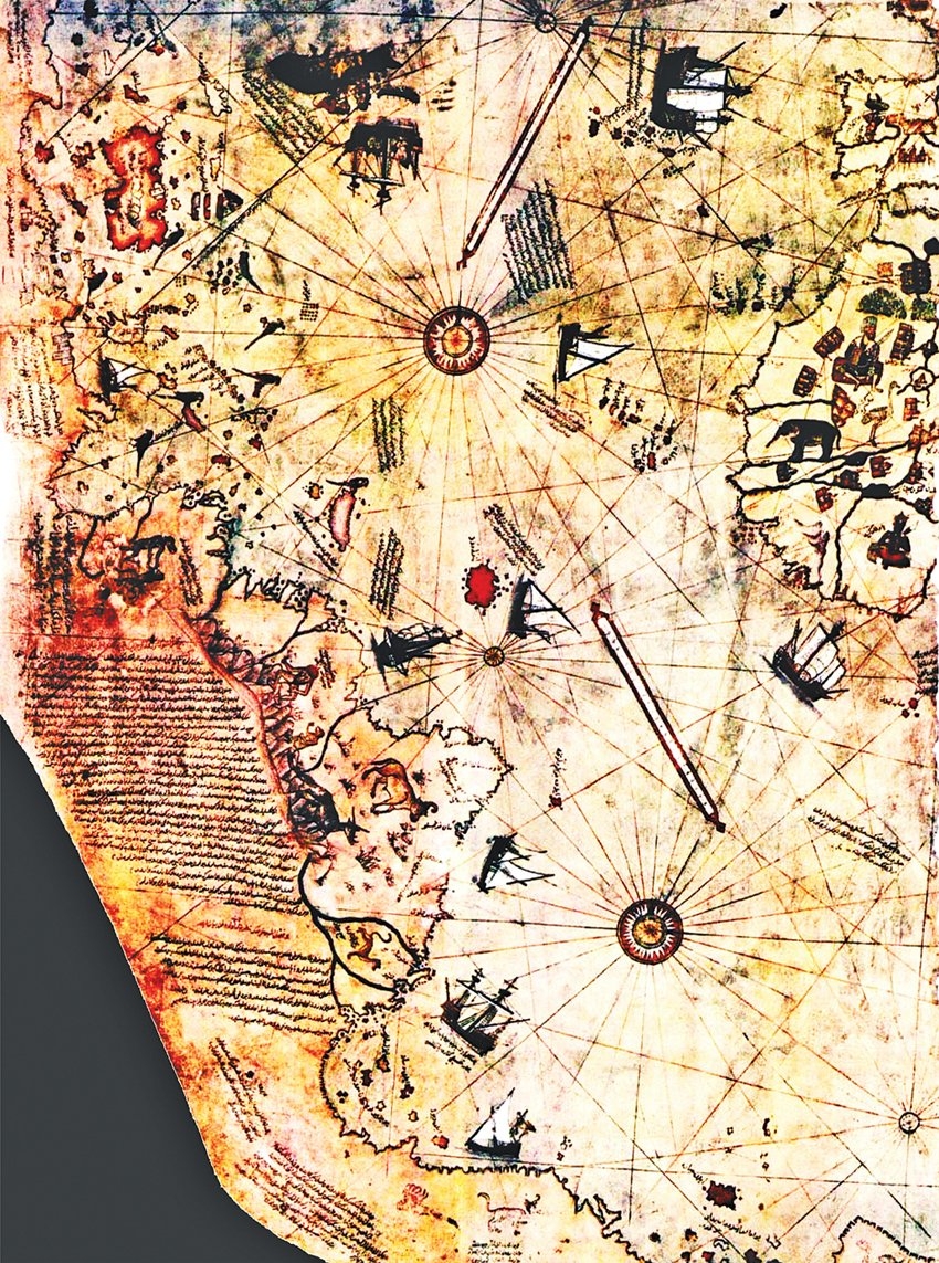 Pîrî Reis’in ceylan derisi üzerine çizilmişAtlas Okyanusu ve çevresini gösteren haritası(TSMK, Yeniler, nr. 1633)