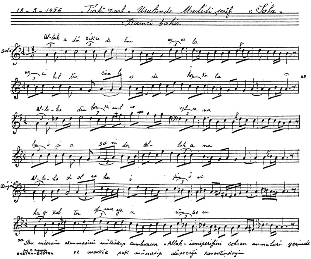 Kemal Batanay’ın bestelediği mevlidin birinci bahrinden bir bölüm