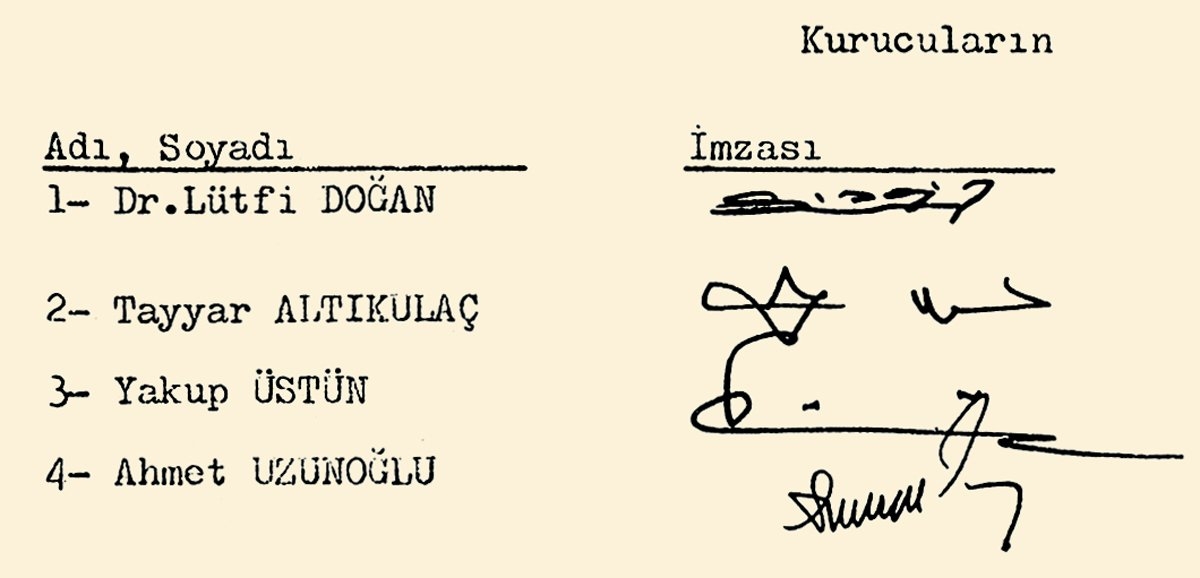 Türkiye Diyanet Vakfı kurucularınınvakıf senedindeki imzaları