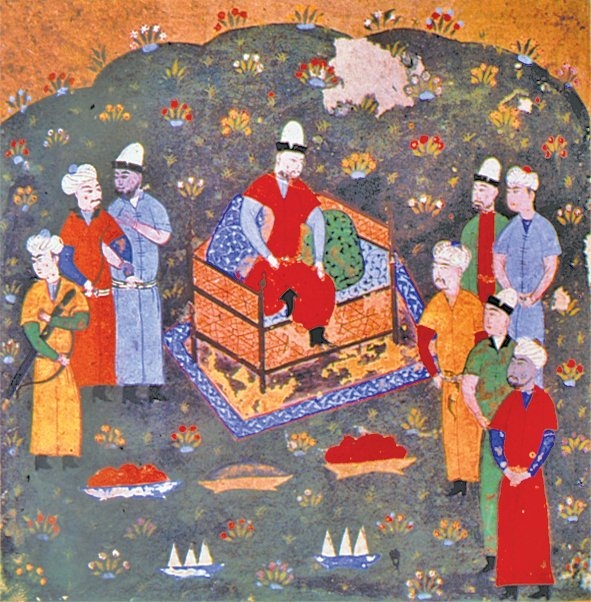 Abaka Han’ın cülûsunu tasvir eden bir minyatür (Oriental Miniatures, Taşkent 1980, rs. 24)