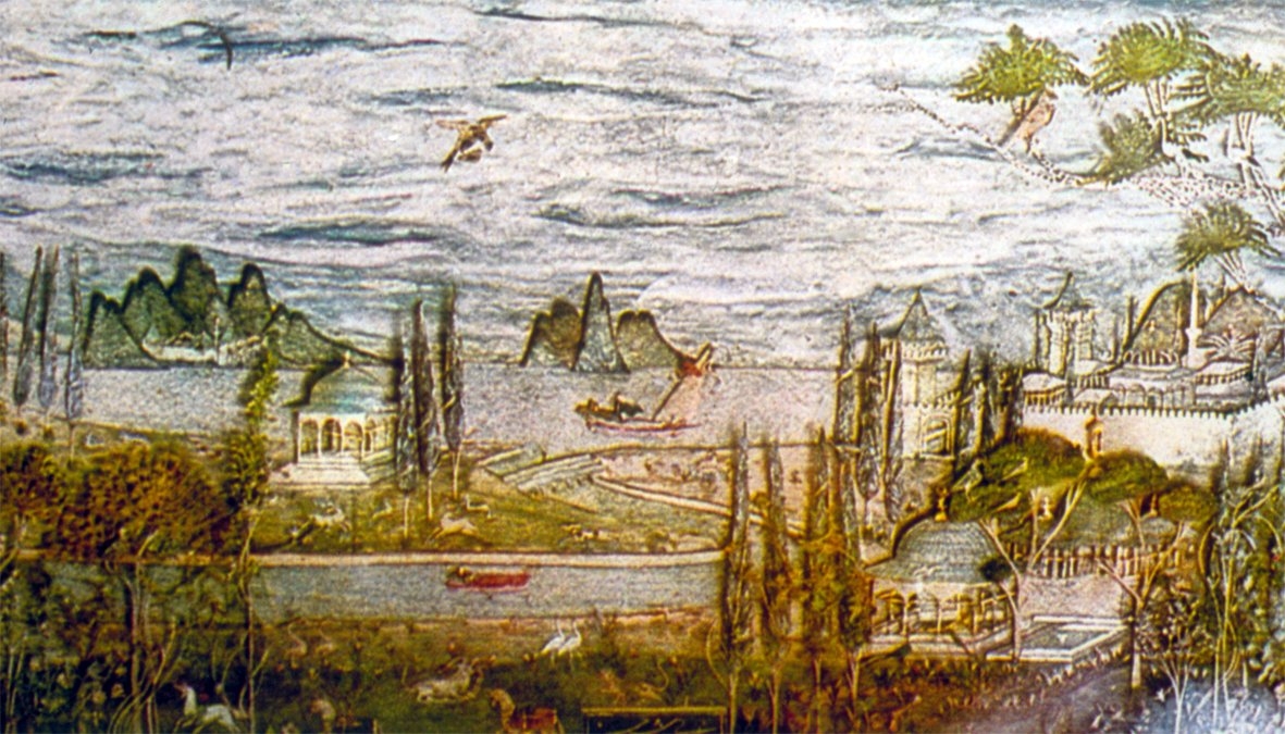 Bir yazı çekmecesinin iç kapağındaki manzara tasvirli katı‘ (TSM, CY, nr. 463)