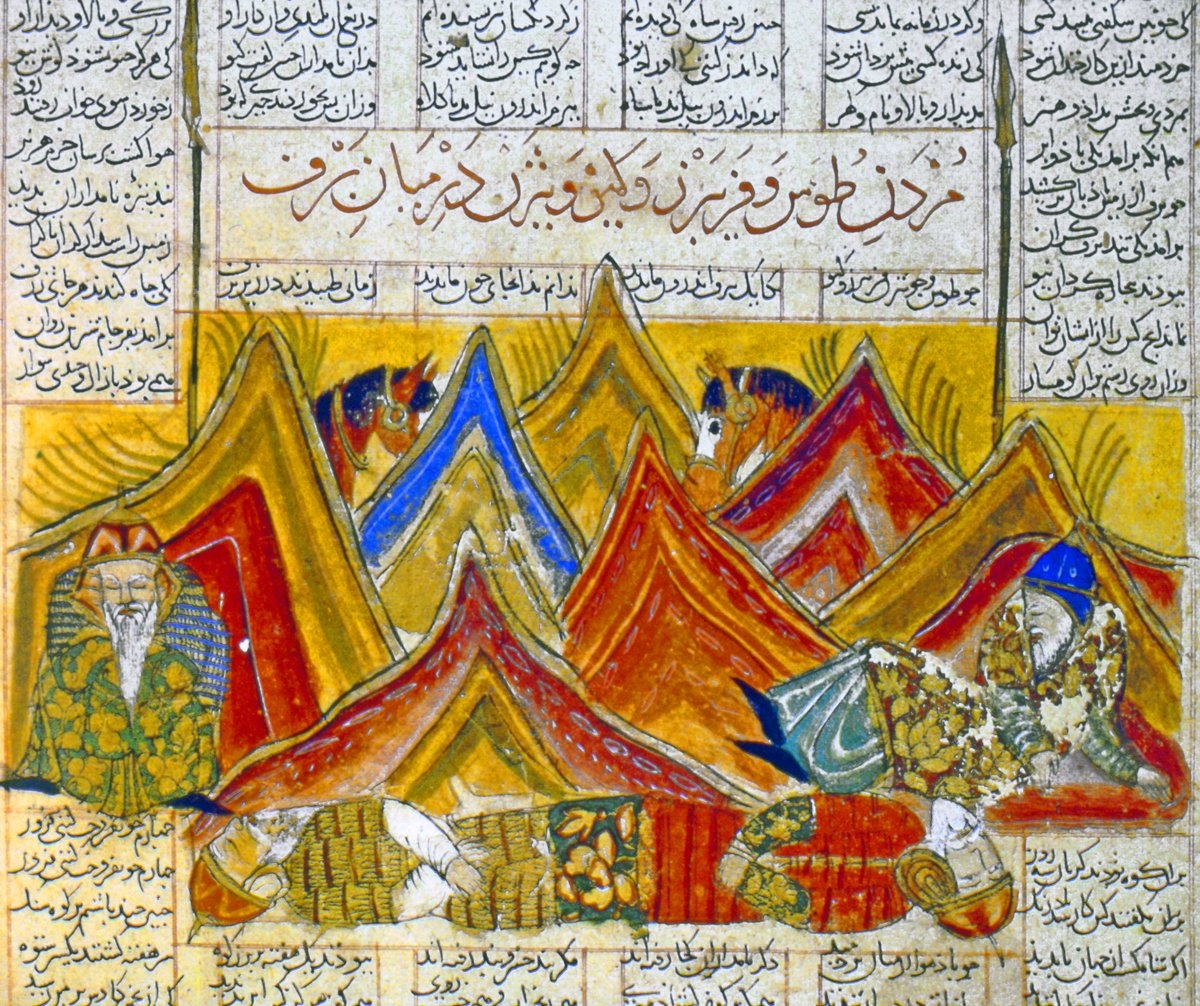 Keyhusrev’in bahadırlarının ölümünü tasvir eden bir minyatür (Firdevsî, Şâhnâme, TSMK, Hazine, nr. 1479, vr. 126a)