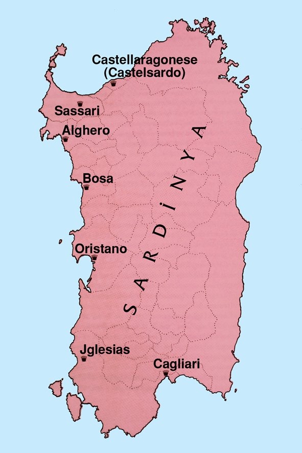 Sardinya Krallığı’nın parlak dönemindeki şehirlerini gösteren harita