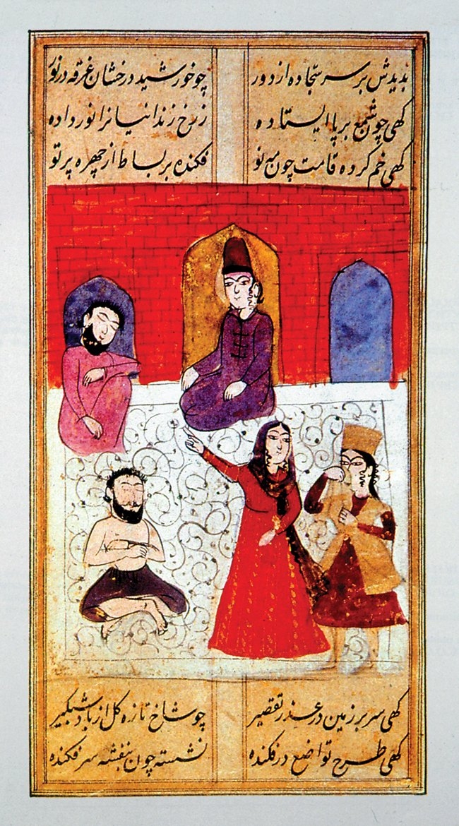 Züleyha’nın Yûsuf’u hapishanede ziyaretini gösteren minyatür (Oriental Miniatures, Taşkent 1980, rs. 72)