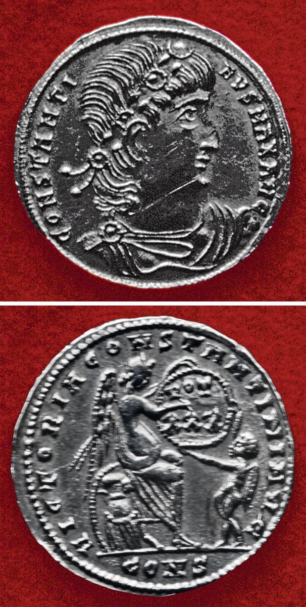 I. Konstantinos devrinde basılmış bir sikke(İstanbul Arkeoloji Müzeleri, Teşhir nr. 1006)