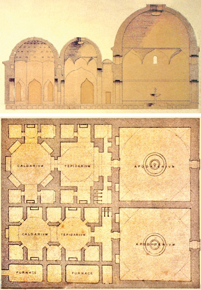 Çukur Hamam’ın plan ve kesiti(Ch. Texier – P. Pullan, lv. LVII)