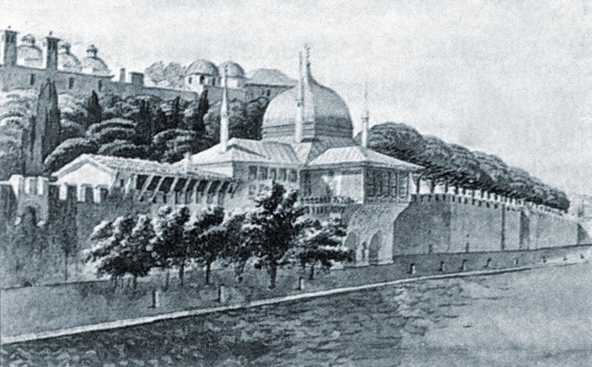 İncili Köşk’ün Jean Nikolas Huyot tarafından yapılan sulu boya resmi (Necipoğlu, s. 227)