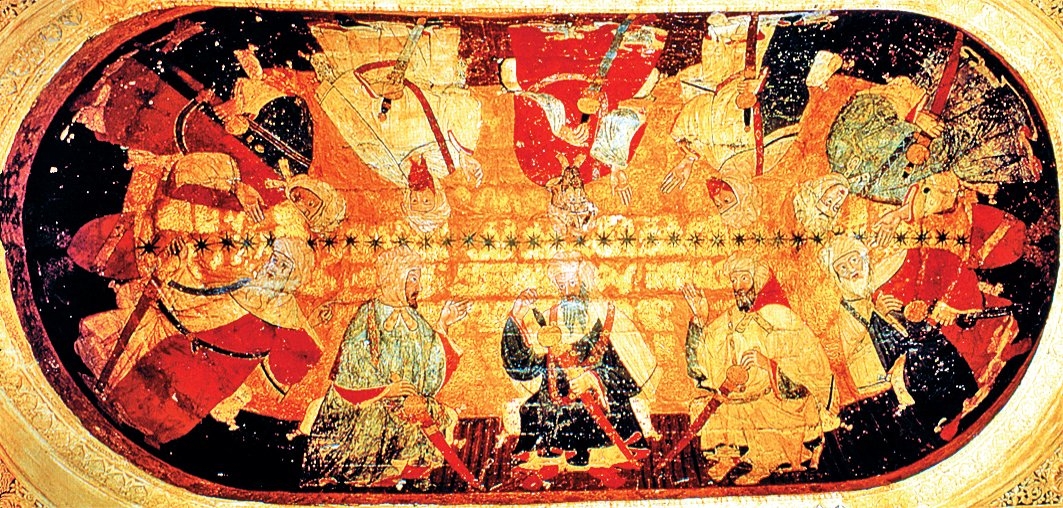 Elhamra Sarayı’nın Krallar Salonu’nda bulunan ve ilk on Nasrî sultanını tasvir ettiği sanılan resim – Gırnata/İspanya