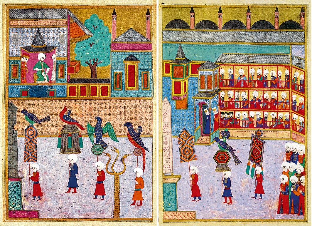 Seyyid Lokmân’ın Surnâme’sinde,Şehzade Mehmed’in sünnet şenliğinintasvir edildiği iki sayfa(TSMK, Hazine, nr. 1344, vr. 338b-339a)