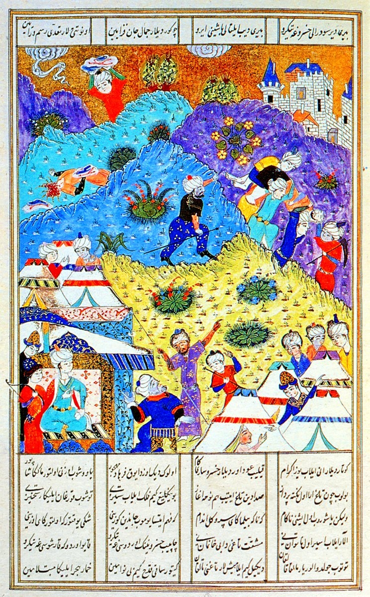 Ali Şîr Nevâî’nin hamsesinden minyatürlü bir sayfa (TSMK, Hazine, nr. 802, vr. 99a)