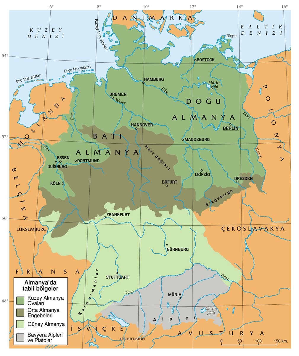 Almanya’da tabii bölgeleri gösteren harita