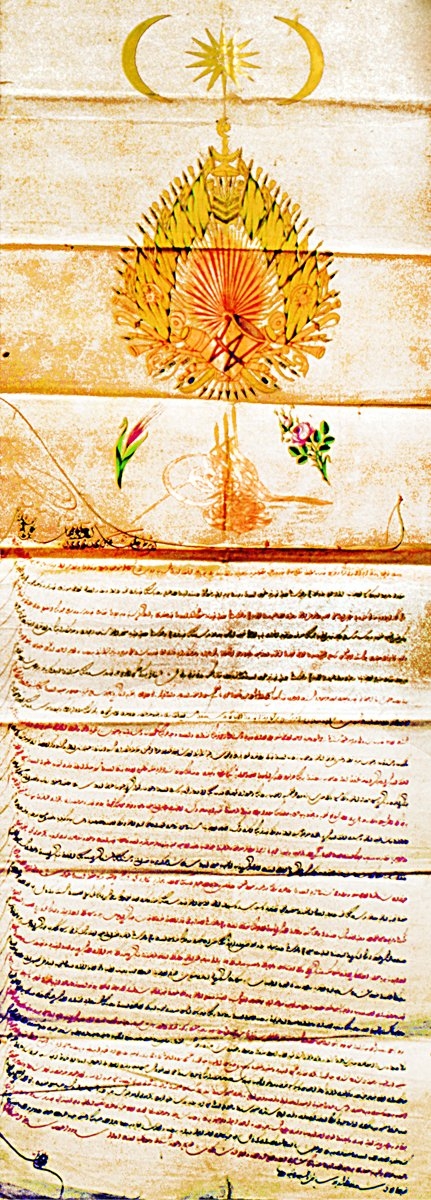 Avrupa tüccarlarına verilenII. Mahmud devri beratlarından biri(BA, Müzehheb Fermanlar, nr. 648/1)