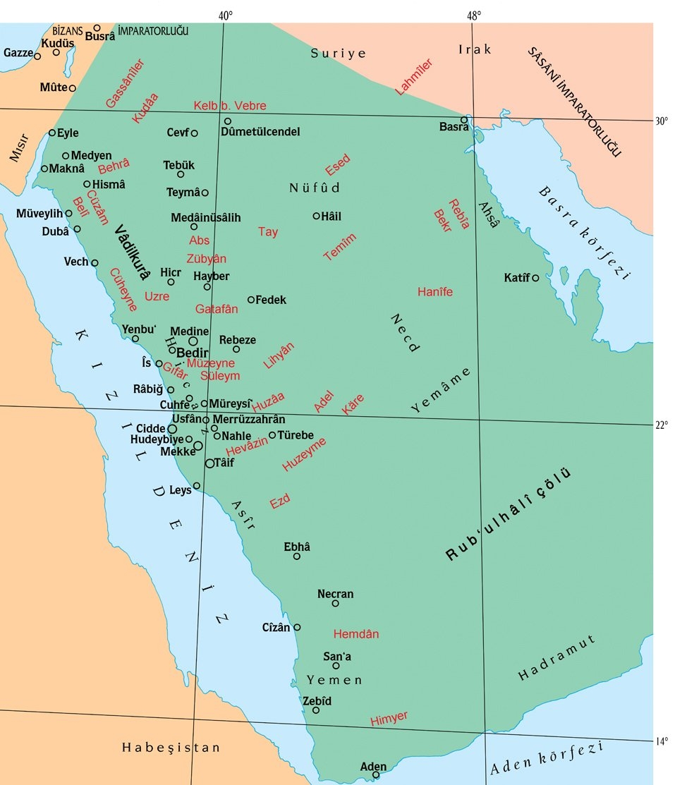 Hz. Muhammed zamanında belli başlı yerleşim merkezleri ve kabilelerin yaşadığı yerler