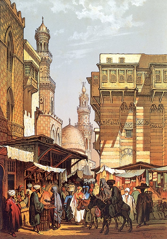 Kahire’de bir pazar yerinin tasvir edildiği Jean Brindesi’nin bir resmi