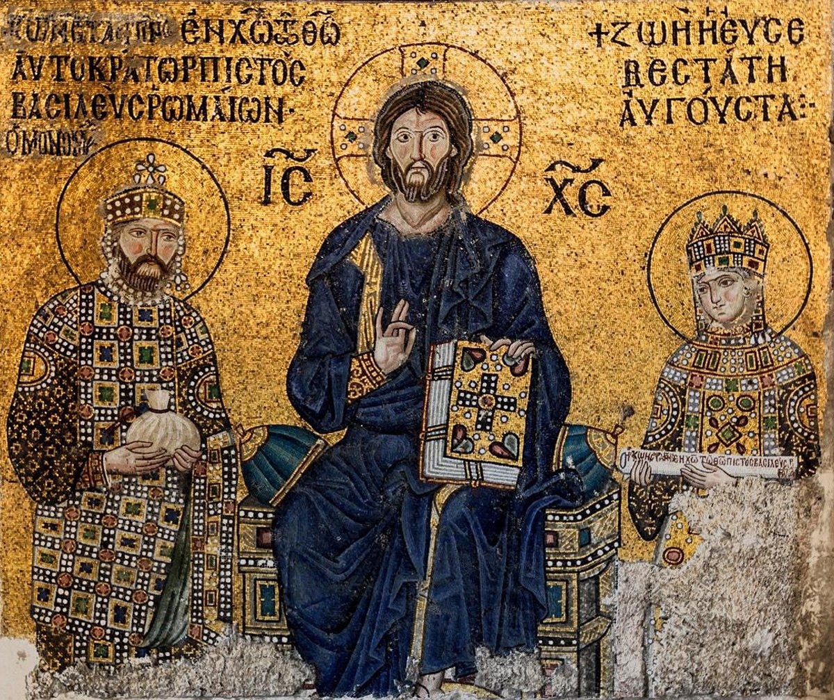 Büyük Ayasofya mozaiklerinden birinde İmparator IX. Konstantinos ve karısı Zoe – Fatih/İstanbul