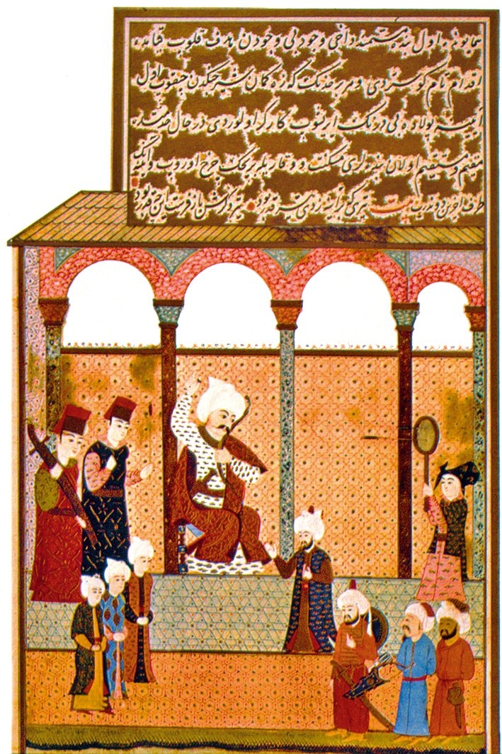 I. Selim’i aynaya ok atarken tasvir eden bir minyatür (Hünernâme, TSMK, Hazine, nr. 1523, I, vr. 217a)