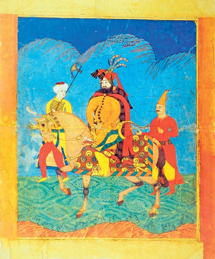 IV. Murad’ı at üstünde tasvir eden bir minyatür (TSMK, Hazine, nr. 2134, vr. 1a)