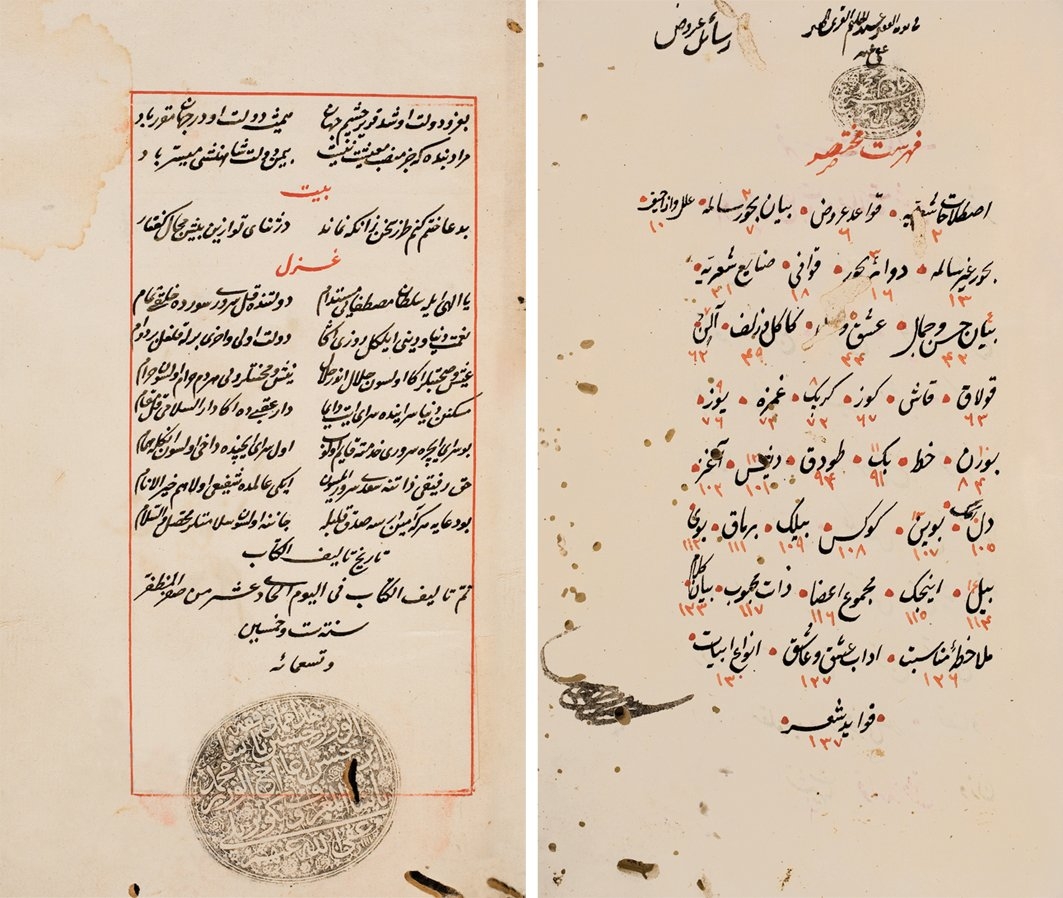 Muslihuddin Mustafa Sürûrî’nin Bahrü’l-maârif adlı eserinden iki sayfa (Süleymaniye Ktp., Amcazâde Hüseyin Paşa, nr. 455, vr. 1a, 142a)