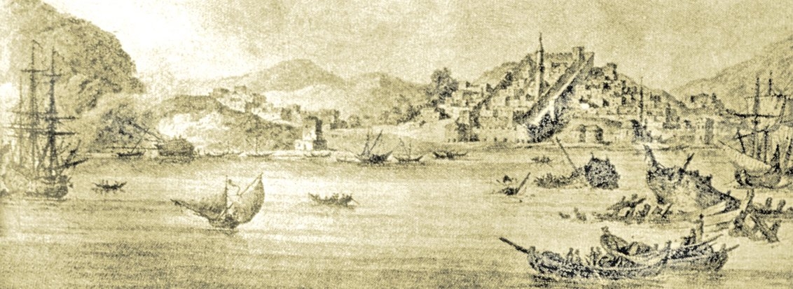 Çeşme Vak‘ası’nı tasvir eden bir gravür(Choiseul-Gouffier, Voyage pittoresque dans l’Empire Ottoman, Paris 1842, I, 152)