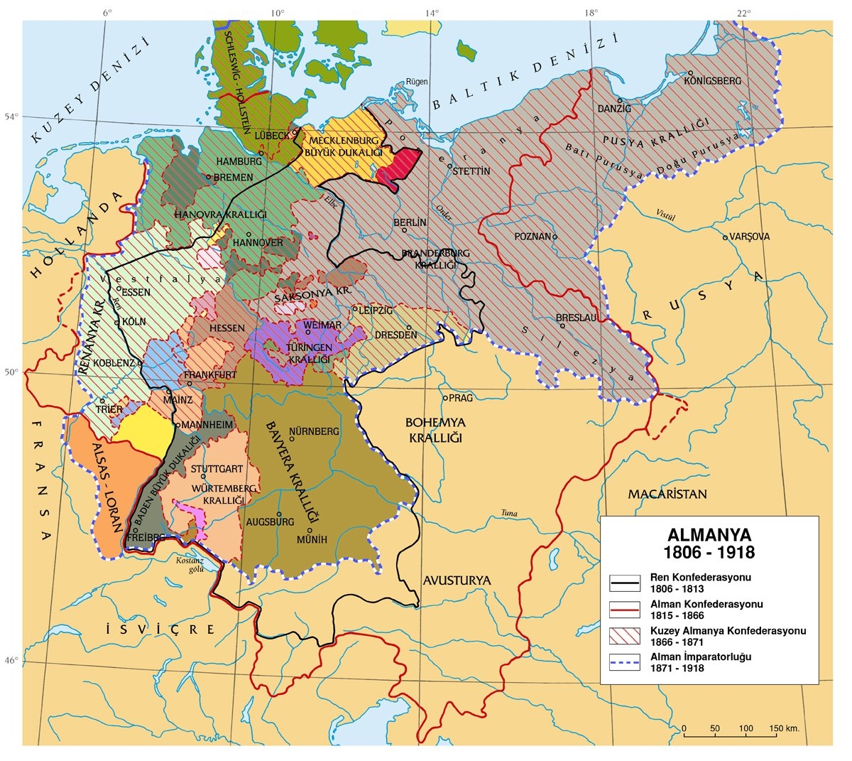 XIX. yüzyılın başından I. Dünya Savaşı sonuna kadar Almanya’daki siyasî gelişmeleri gösteren harita