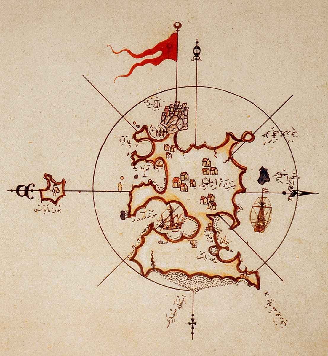 Pîrî Reis’in Kitâb-ı Bahriyye adlı eserinde Limni adasının haritası (Süleymaniye Ktp., Ayasofya, nr. 2612, vr. 52b)