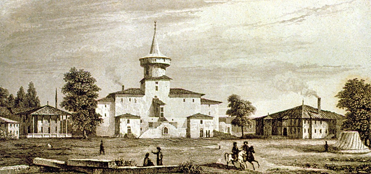 Edirne Sarayı'nda Cihannümâ Kasrı’nın XIX. yüzyılın ilk yarısına ait bir gravürü (Jouannin ve van Gaver, Turquie, Paris 1840, lv. 83)