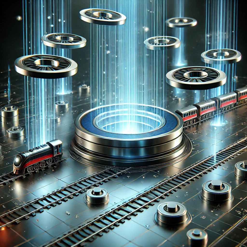 DALL·E 2025-02-07 23.43.10 - A high-tech visual representation of magnetic levitation technology, showcasing floating objects using magnetic forces. The scene should include magne.webp