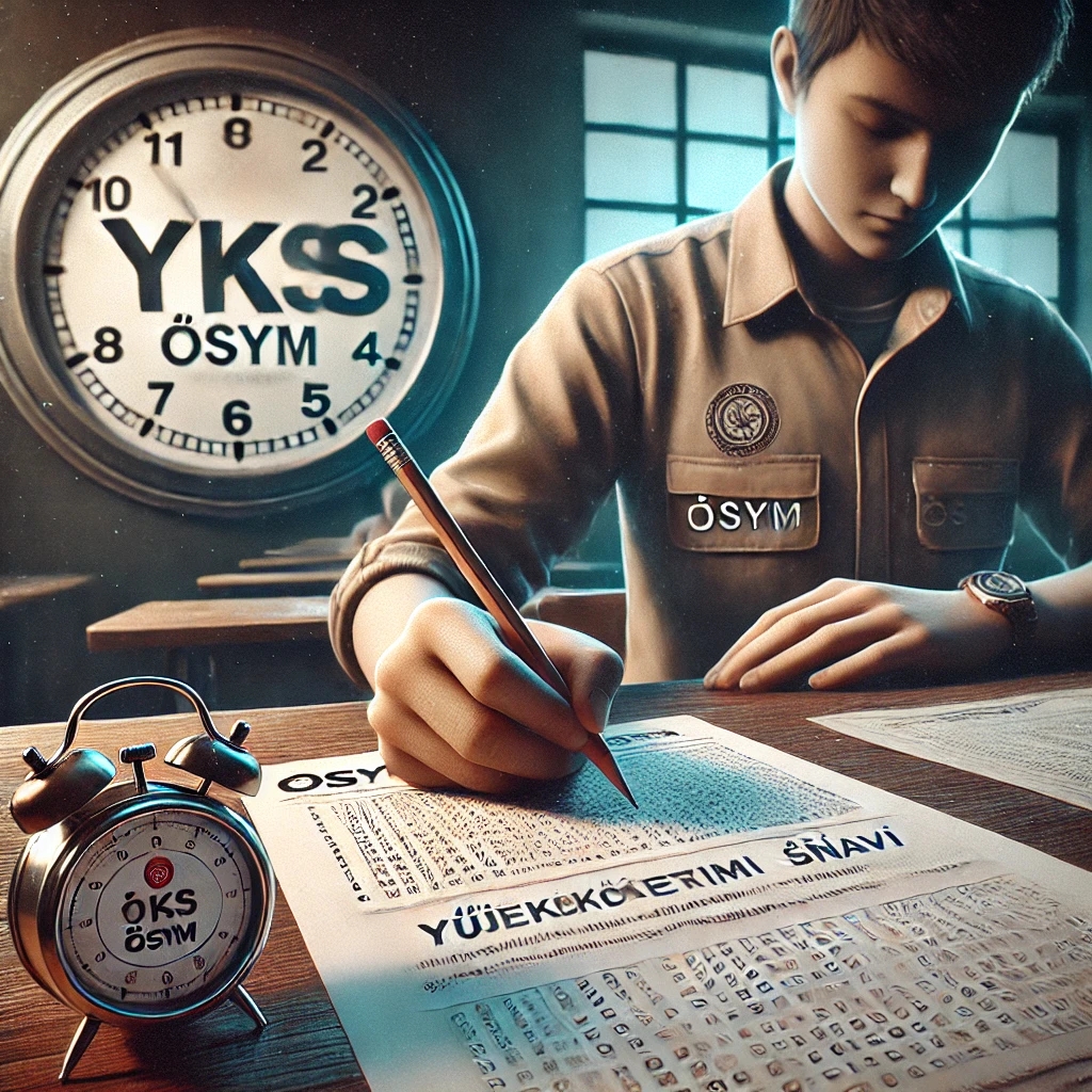 DALL·E 2025-03-12 17.41.18 - A realistic digital illustration representing the YKS (Yükseköğretim Kurumları Sınavı) exam organized by ÖSYM in Turkey. The image features a student .webp