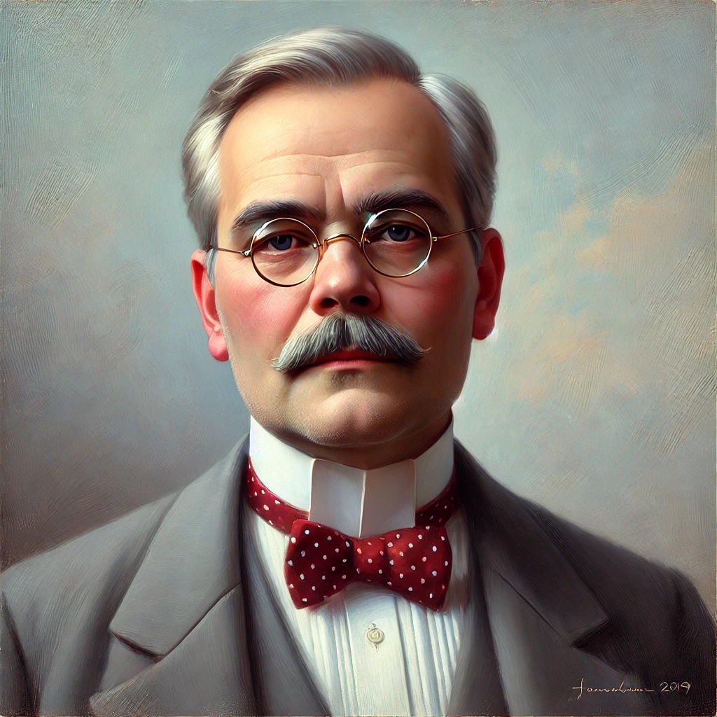 DALL·E 2025-03-23 13.31.27 - A painted portrait of an older, slightly overweight European man with a moderately full face and soft, rounded features. He has short, receding light .webp