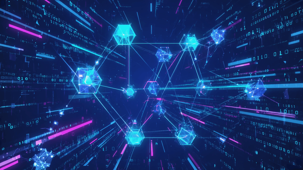 An abstract representation of algorithms, with interconnected nodes and lines, glowing data streams, in a futuristic, digital environment, intricate details, vibrant colors, cinematic lighting.png