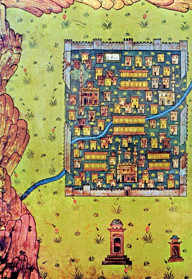 Erzincan’ın XVI. yüzyıldaki durumunu gösteren bir minyatür (Matrakçı Nasuh, Beyân-ı Menâzil-i Sefer-i Irâkeyn, İÜ Ktp., TY, nr. 5964, vr. 22a)