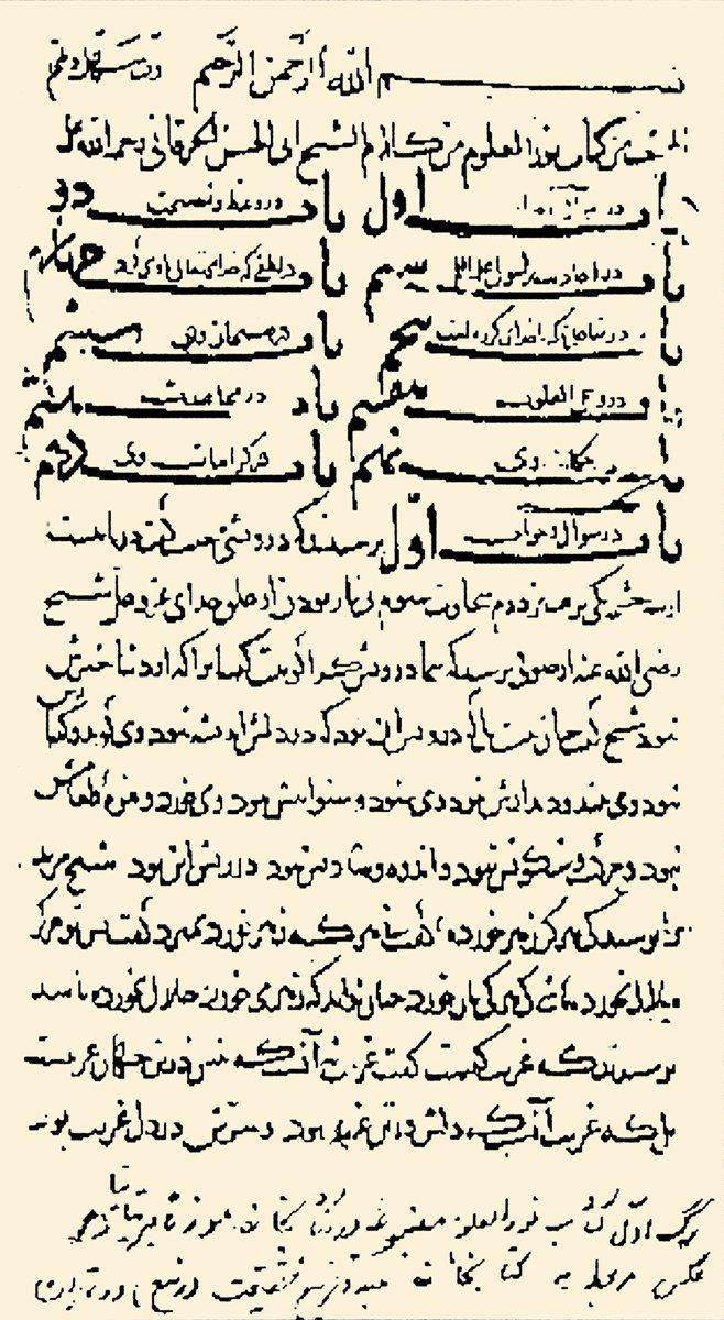 Harakānî’nin Nûrü’l-ʿulûm adlı eserinin ilk sayfası (British Museum, Or., nr. 249)
